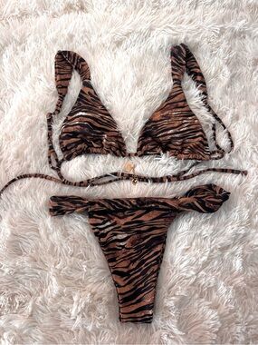 Animal Print Triangle Bikini Set